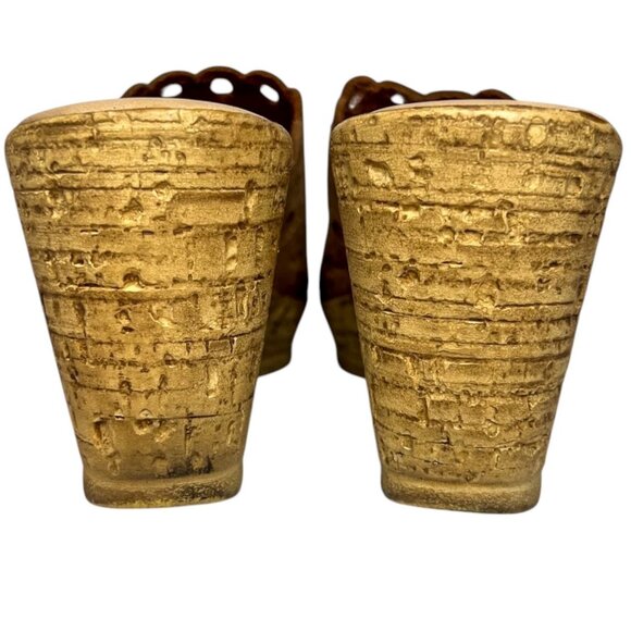 SPRING STEP Nava Wedge Sandals 40 Tan Nubuck Leather Slide Scalloped Cutout Cork - Picture 6 of 9